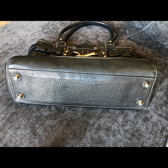 Black Pebbled Leather Coach Satchel; Hampton-Style, Braid, Tassel & Silver Trim - Picture 7 of 7